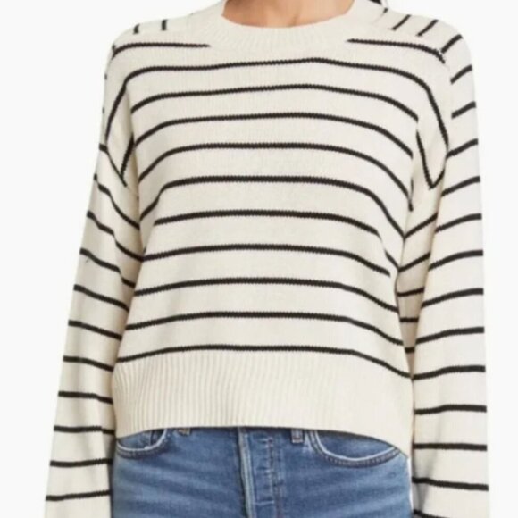 T Tahari Cream and Black Stripe Cropped Sweater, Small - Picture 13 of 13